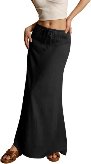 Long Skirts for Women Trendy Summer Comfy Drawstring Waist A Line Skirts Cute Vacation Boho Long Flowy Skirts