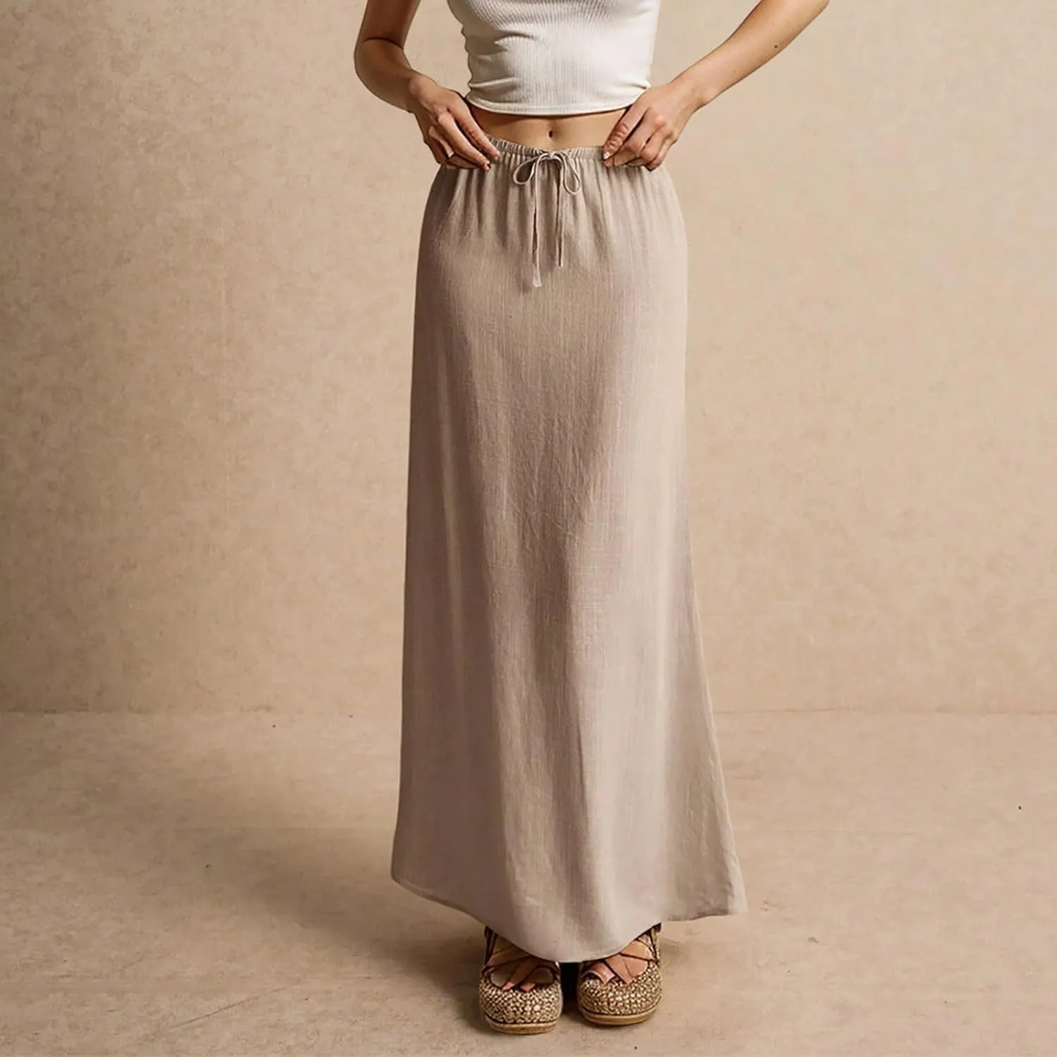 Long Skirts for Women Trendy Summer Comfy Drawstring Waist A Line Skirts Cute Vacation Boho Long Flowy Skirts