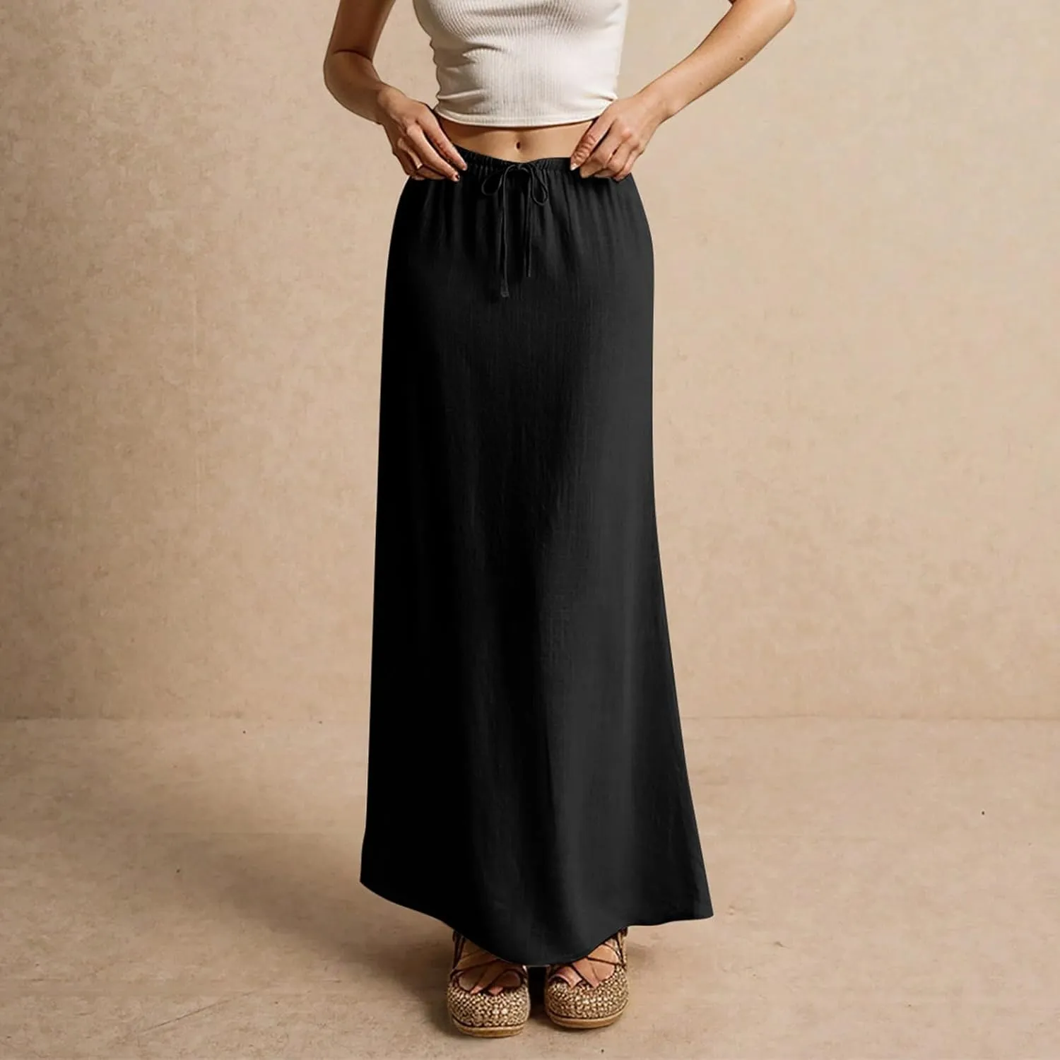 Long Skirts for Women Trendy Summer Comfy Drawstring Waist A Line Skirts Cute Vacation Boho Long Flowy Skirts