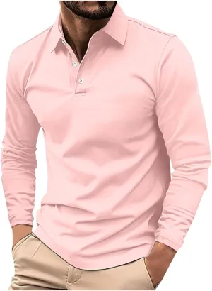 Long Sleeve Polo Shirt for Men Casual Workwear Office Outfit Regular Fit Performance Tee Fall Solid Stylish Tops