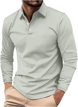 Long Sleeve Polo Shirt for Men Casual Workwear Office Outfit Regular Fit Performance Tee Fall Solid Stylish Tops