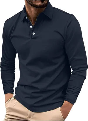 Long Sleeve Polo Shirt for Men Casual Workwear Office Outfit Regular Fit Performance Tee Fall Solid Stylish Tops
