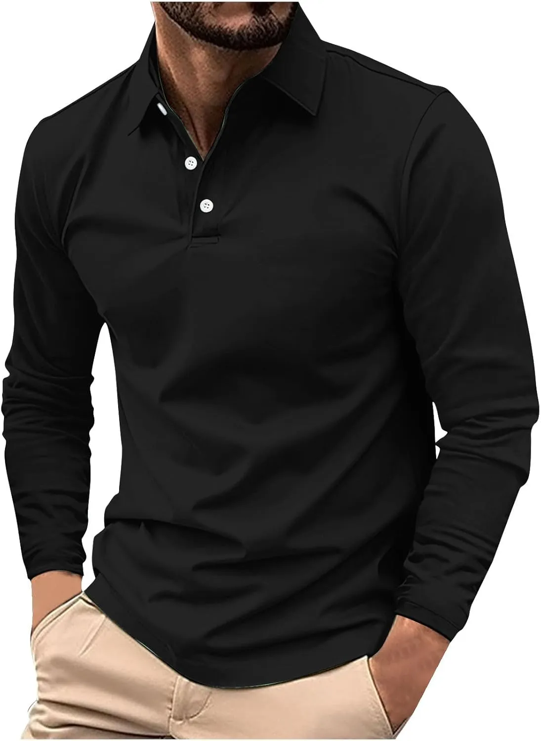Long Sleeve Polo Shirt for Men Casual Workwear Office Outfit Regular Fit Performance Tee Fall Solid Stylish Tops