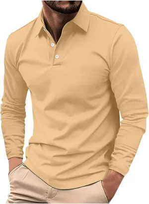 Long Sleeve Polo Shirt for Men Casual Workwear Office Outfit Regular Fit Performance Tee Fall Solid Stylish Tops