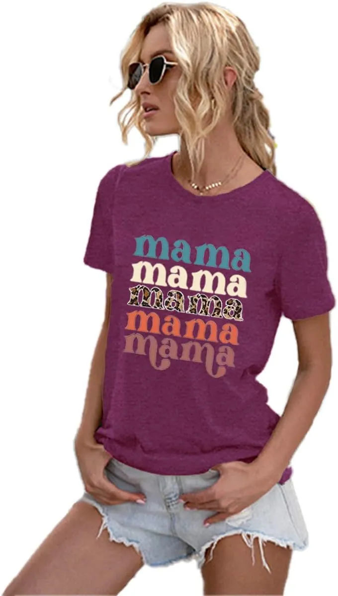 Mama Shirts for Women Thanksgiving Shirts Cute Mama Letter Graphic Tee Shirts Summer Casual Tops