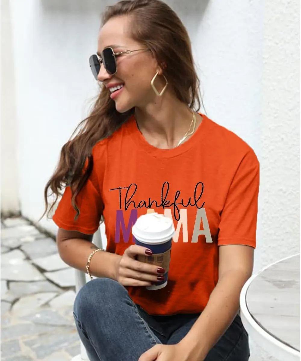 Mama Shirts for Women Thanksgiving Shirts Cute Mama Letter Graphic Tee Shirts Summer Casual Tops