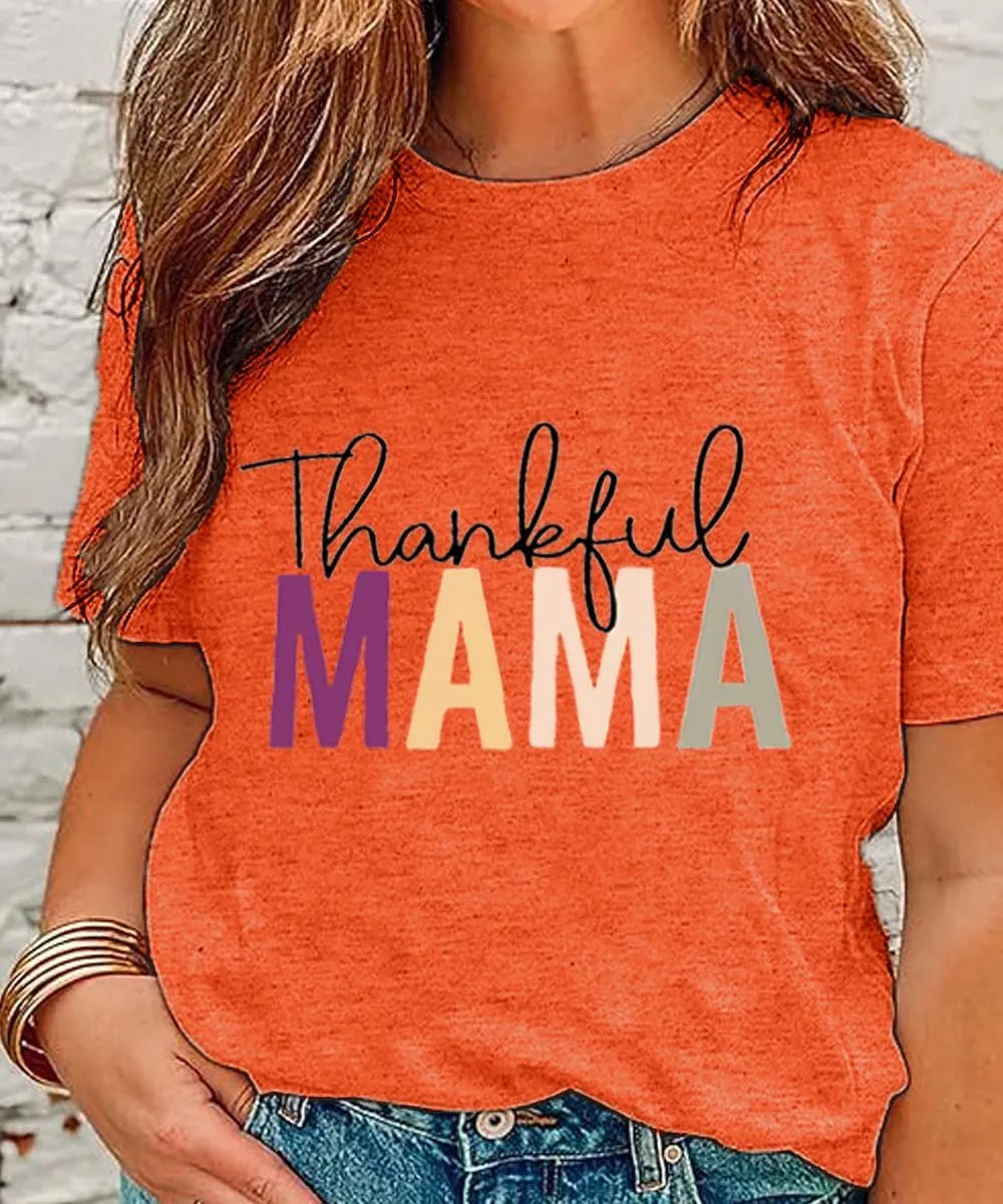 Mama Shirts for Women Thanksgiving Shirts Cute Mama Letter Graphic Tee Shirts Summer Casual Tops