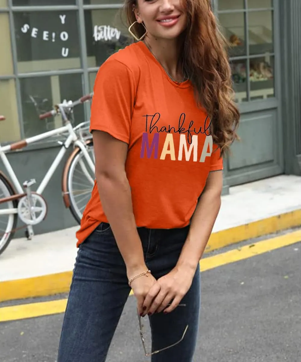 Mama Shirts for Women Thanksgiving Shirts Cute Mama Letter Graphic Tee Shirts Summer Casual Tops