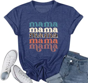 Mama Shirts for Women Thanksgiving Shirts Cute Mama Letter Graphic Tee Shirts Summer Casual Tops