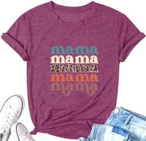 Mama Shirts for Women Thanksgiving Shirts Cute Mama Letter Graphic Tee Shirts Summer Casual Tops