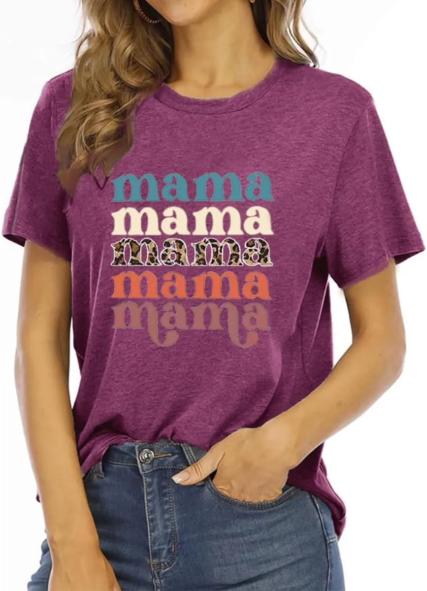 Mama Shirts for Women Thanksgiving Shirts Cute Mama Letter Graphic Tee Shirts Summer Casual Tops
