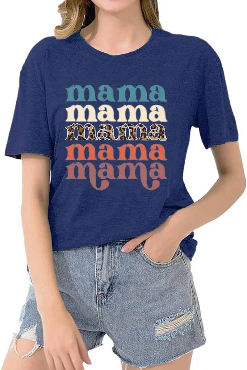 Mama Shirts for Women Thanksgiving Shirts Cute Mama Letter Graphic Tee Shirts Summer Casual Tops