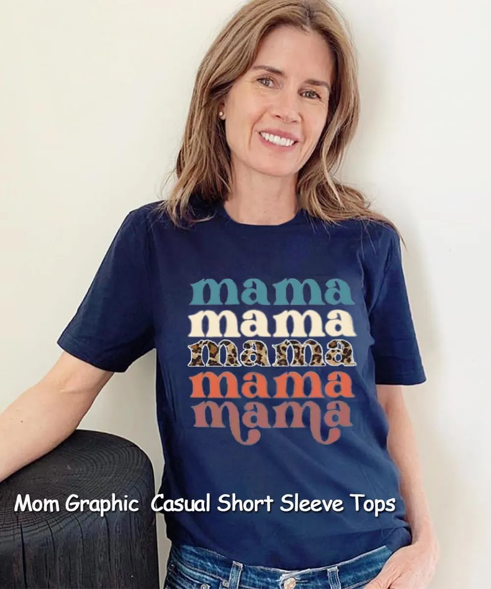 Mama Shirts for Women Thanksgiving Shirts Cute Mama Letter Graphic Tee Shirts Summer Casual Tops