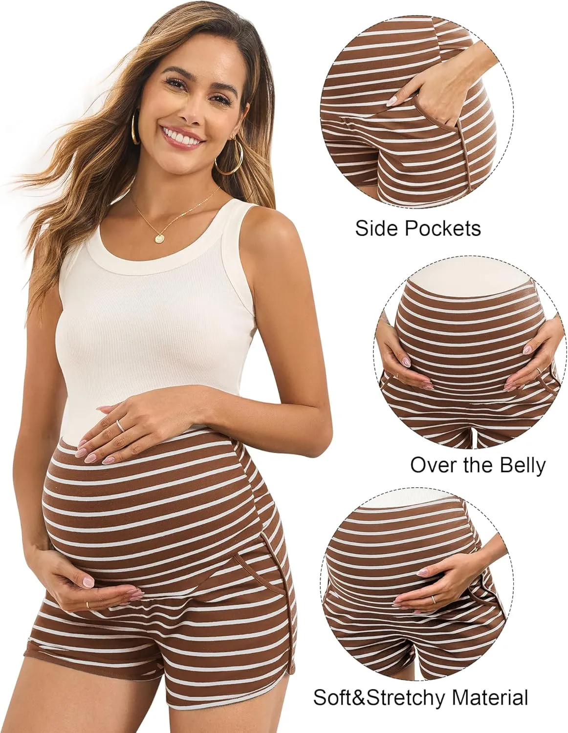 Maternity Shorts Over Belly Comfy Lounge Sleep Pajama Workout Athletic Pregnancy Shorts with Pockets