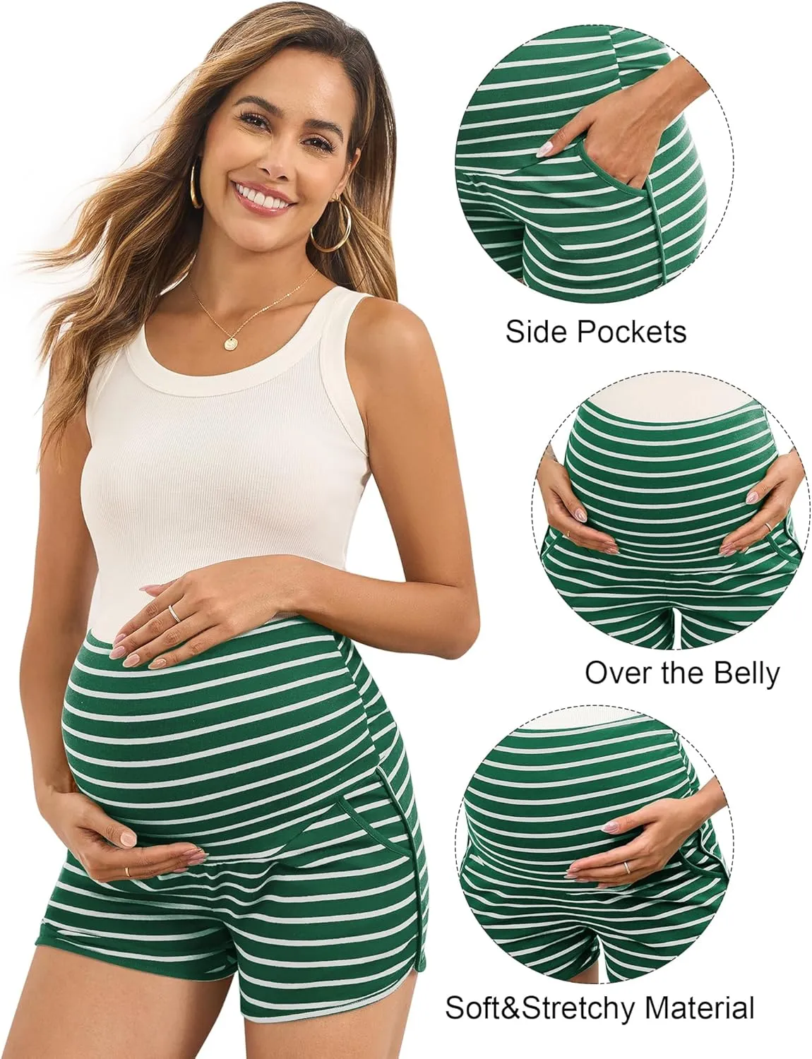Maternity Shorts Over Belly Comfy Lounge Sleep Pajama Workout Athletic Pregnancy Shorts with Pockets