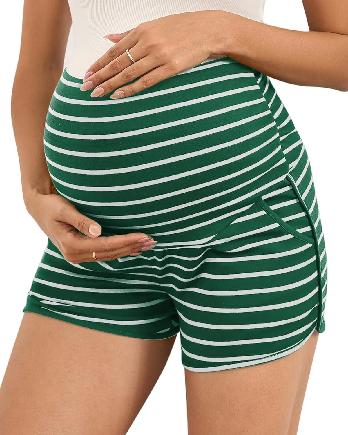 Maternity Shorts Over Belly Comfy Lounge Sleep Pajama Workout Athletic Pregnancy Shorts with Pockets
