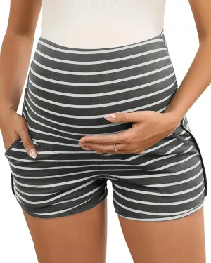 Maternity Shorts Over Belly Comfy Lounge Sleep Pajama Workout Athletic Pregnancy Shorts with Pockets