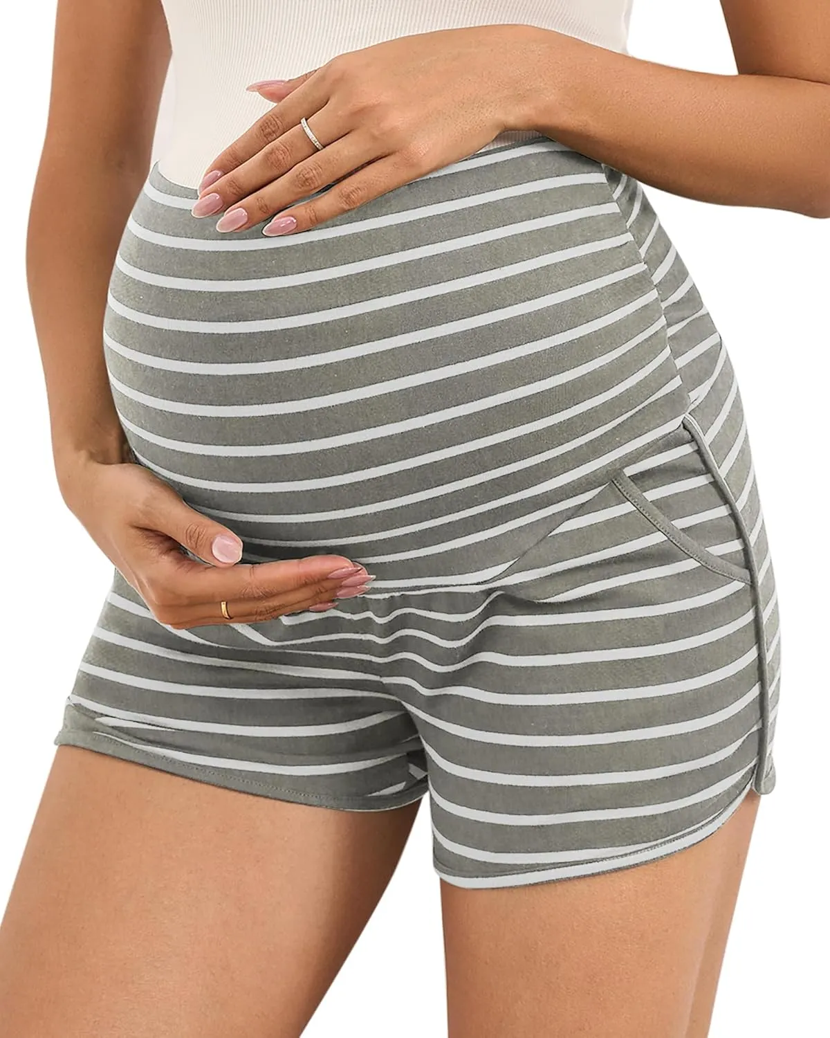 Maternity Shorts Over Belly Comfy Lounge Sleep Pajama Workout Athletic Pregnancy Shorts with Pockets