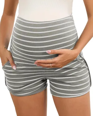 Maternity Shorts Over Belly Comfy Lounge Sleep Pajama Workout Athletic Pregnancy Shorts with Pockets