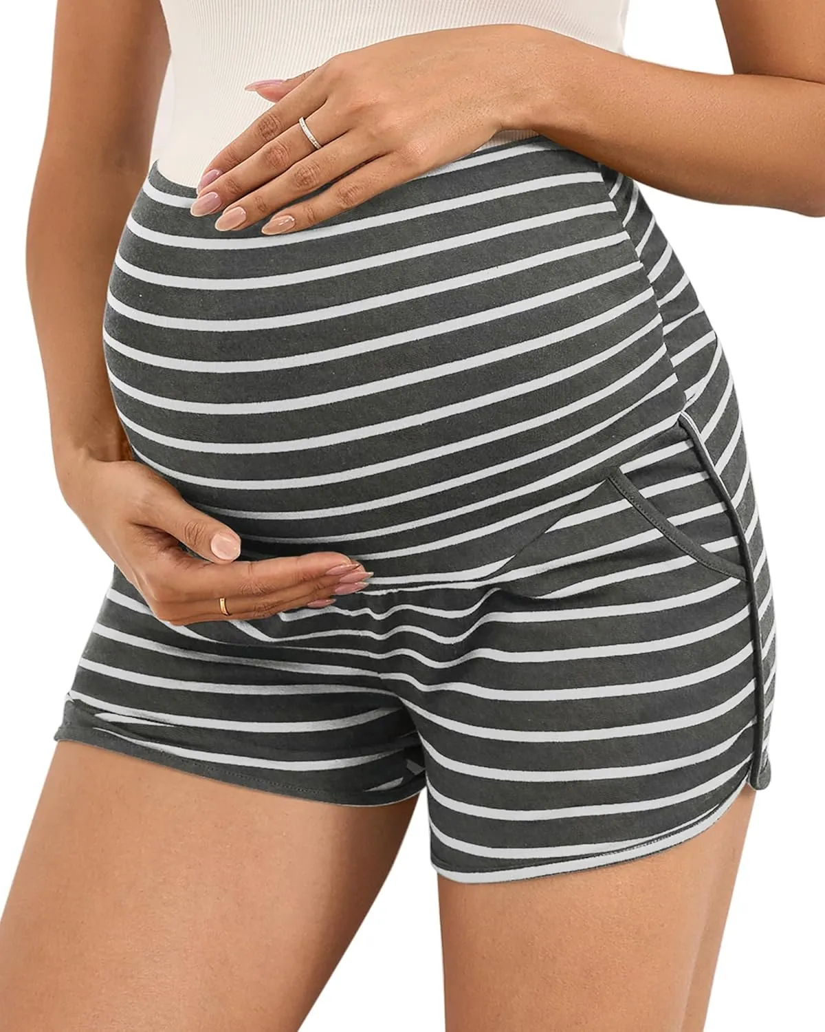 Maternity Shorts Over Belly Comfy Lounge Sleep Pajama Workout Athletic Pregnancy Shorts with Pockets