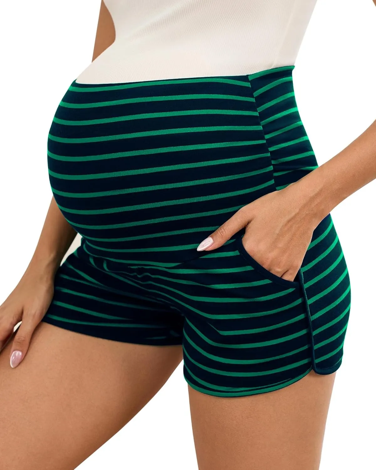 Maternity Shorts Over Belly Comfy Lounge Sleep Pajama Workout Athletic Pregnancy Shorts with Pockets