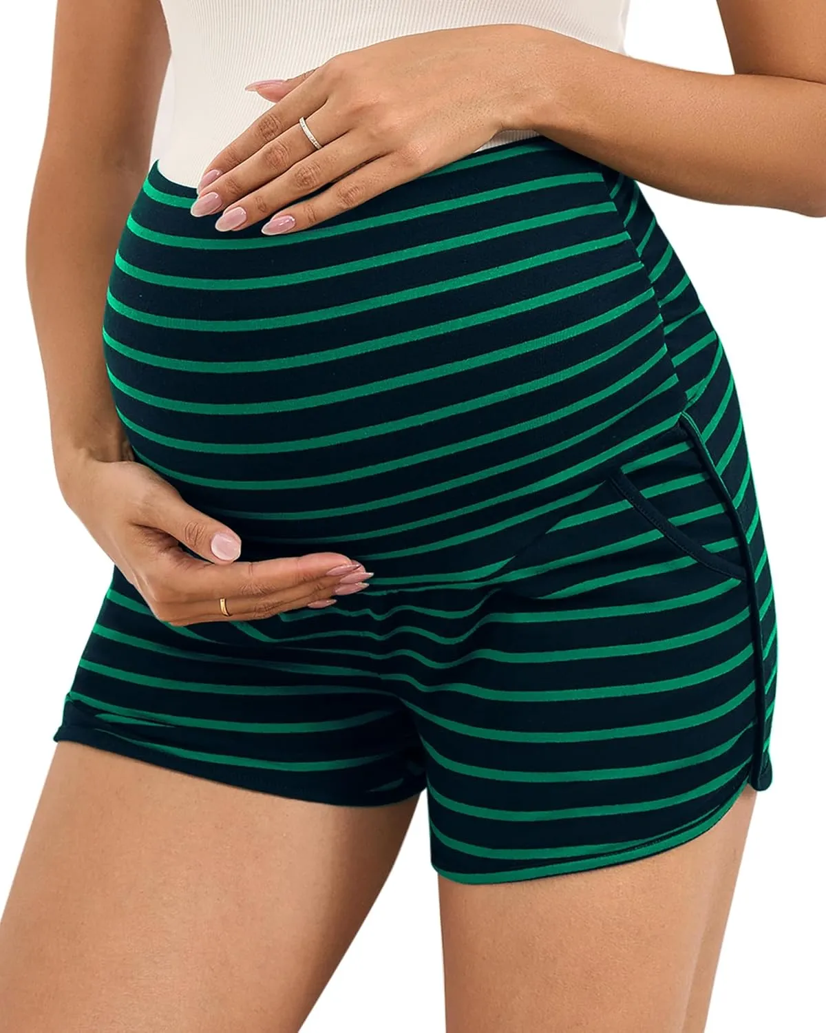 Maternity Shorts Over Belly Comfy Lounge Sleep Pajama Workout Athletic Pregnancy Shorts with Pockets