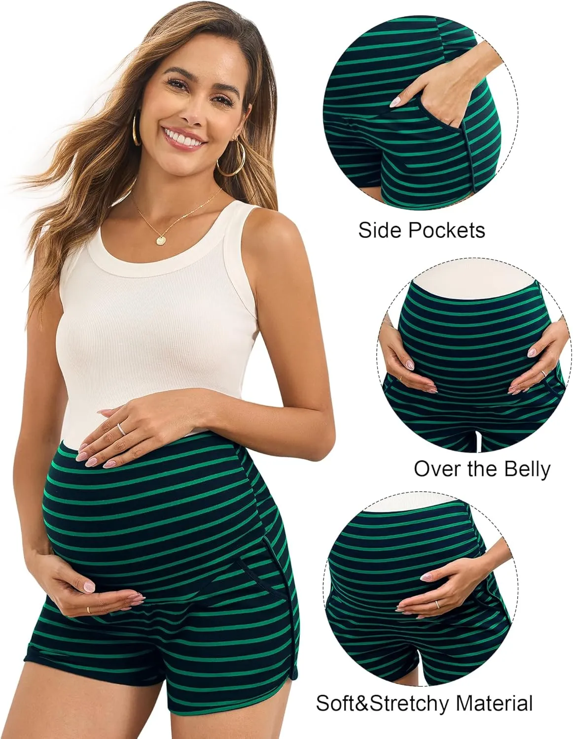 Maternity Shorts Over Belly Comfy Lounge Sleep Pajama Workout Athletic Pregnancy Shorts with Pockets