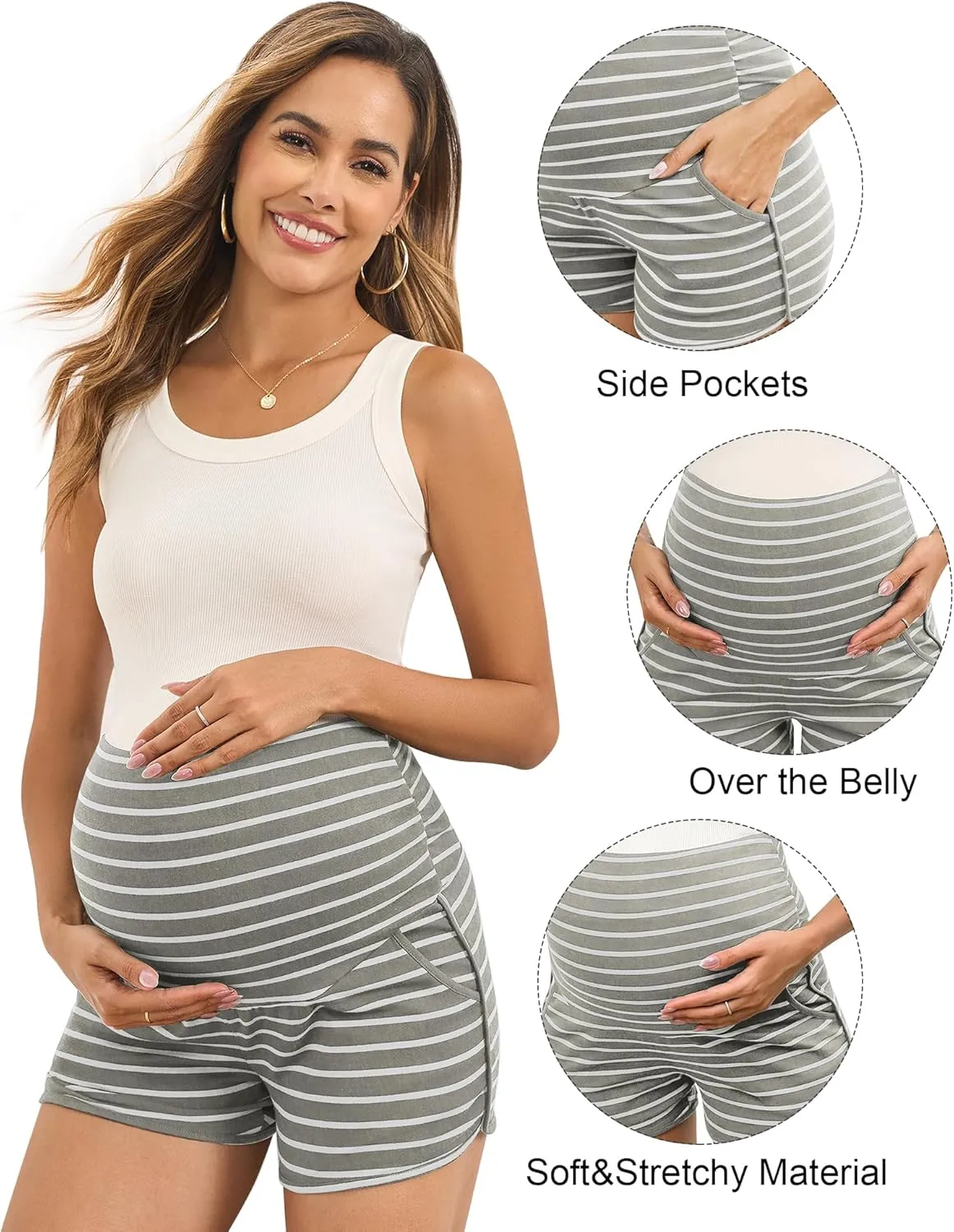 Maternity Shorts Over Belly Comfy Lounge Sleep Pajama Workout Athletic Pregnancy Shorts with Pockets