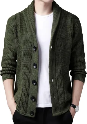 Men Button Down Casual Cardigans Slim Fit Shawl Collar Cardigans Sweater Shawl Collar Knit Cardigan Sweater