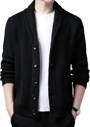 Men Button Down Casual Cardigans Slim Fit Shawl Collar Cardigans Sweater Shawl Collar Knit Cardigan Sweater