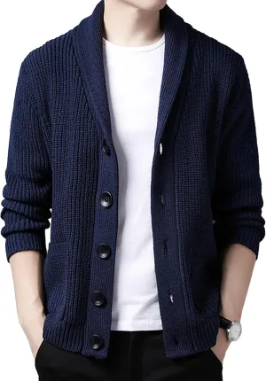 Men Button Down Casual Cardigans Slim Fit Shawl Collar Cardigans Sweater Shawl Collar Knit Cardigan Sweater