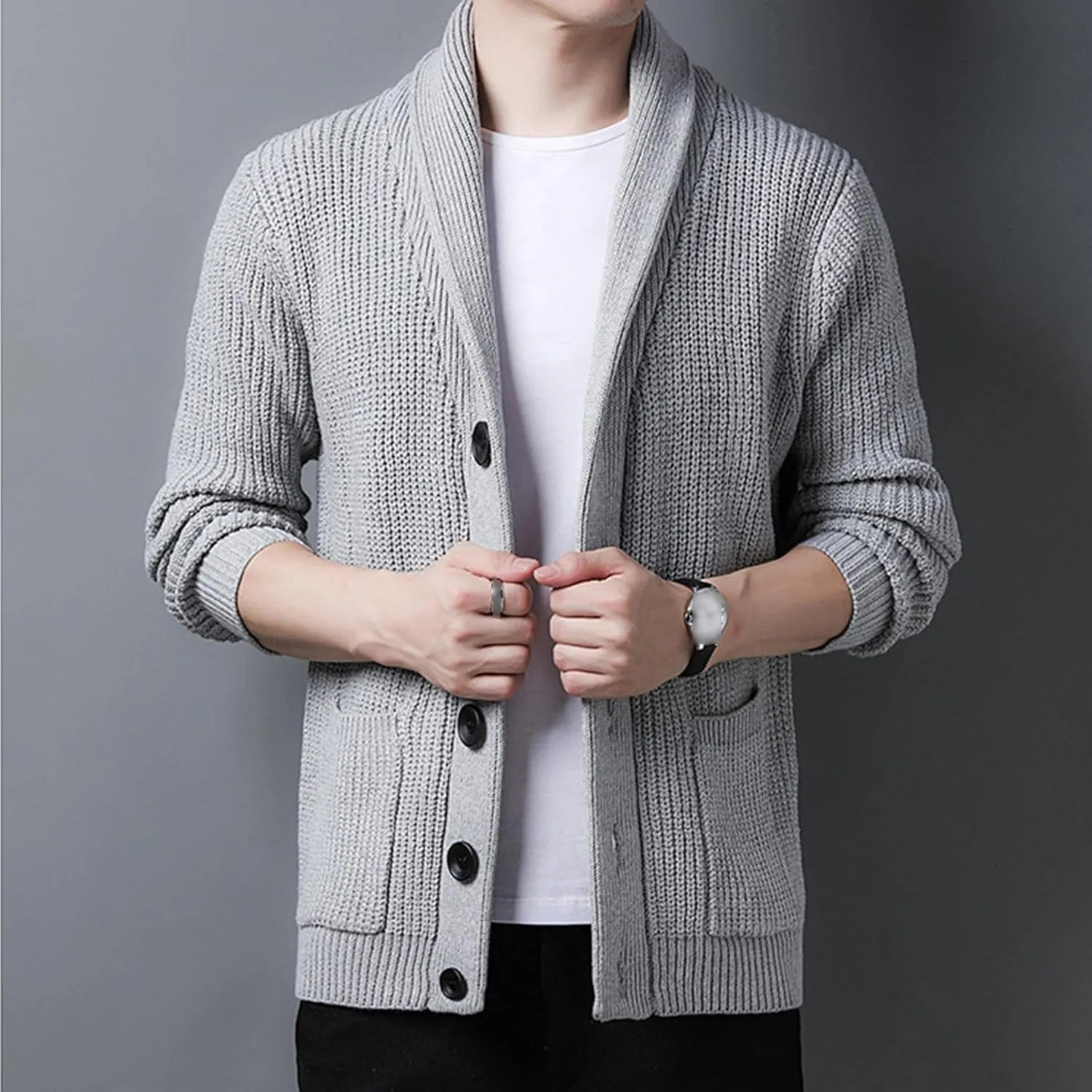 Men Button Down Casual Cardigans Slim Fit Shawl Collar Cardigans Sweater Shawl Collar Knit Cardigan Sweater