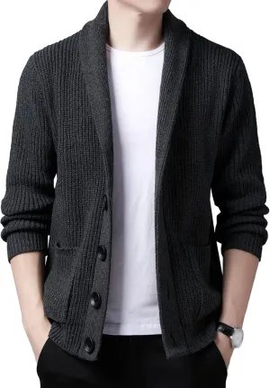 Men Button Down Casual Cardigans Slim Fit Shawl Collar Cardigans Sweater Shawl Collar Knit Cardigan Sweater