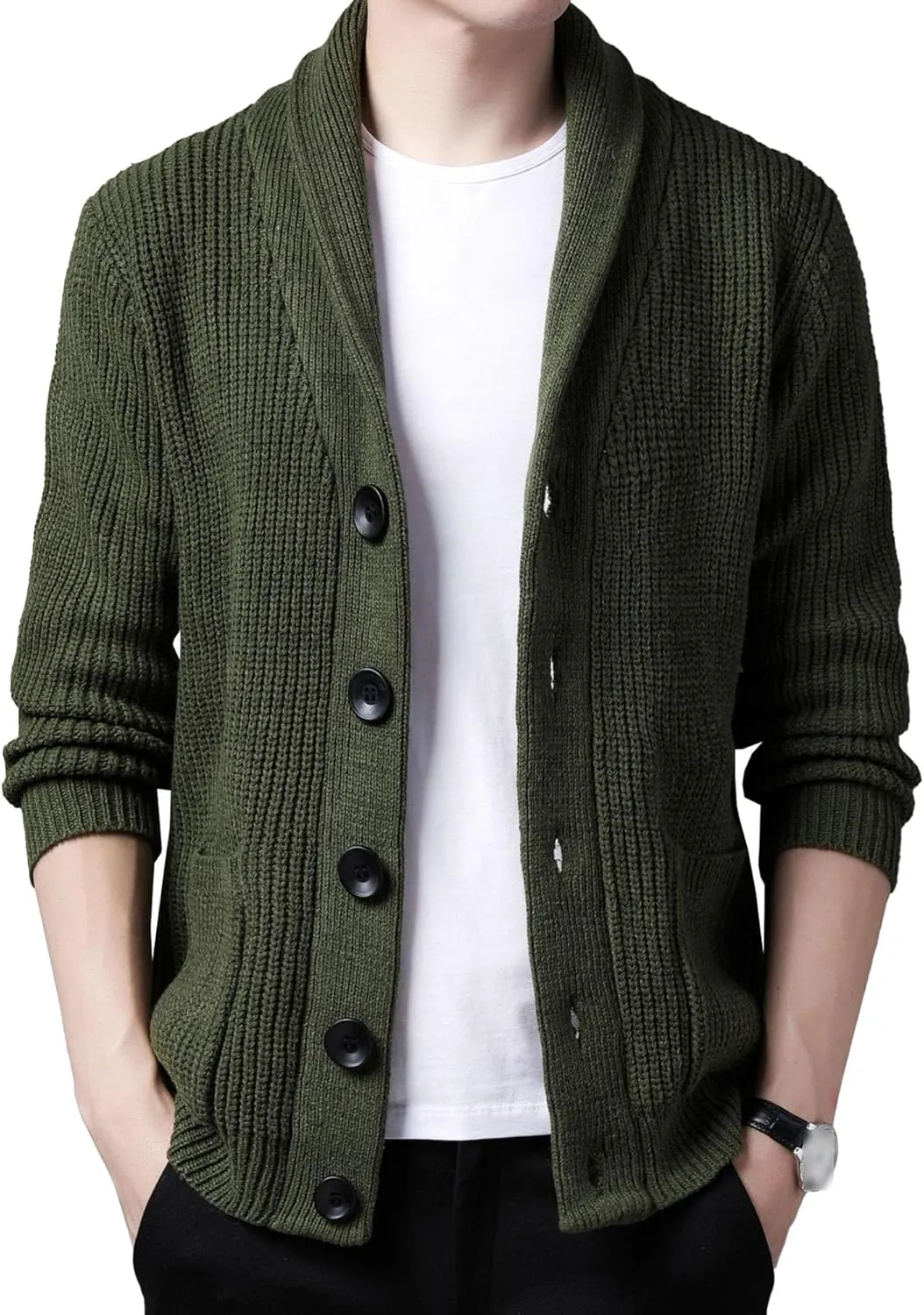 Men Button Down Casual Cardigans Slim Fit Shawl Collar Cardigans Sweater Shawl Collar Knit Cardigan Sweater