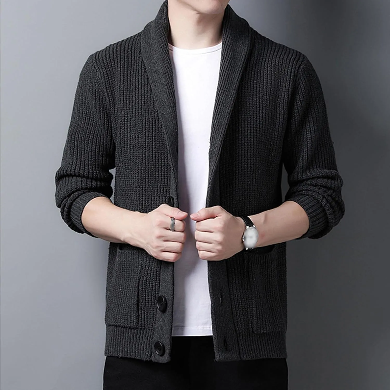 Men Button Down Casual Cardigans Slim Fit Shawl Collar Cardigans Sweater Shawl Collar Knit Cardigan Sweater