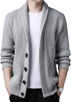 Men Button Down Casual Cardigans Slim Fit Shawl Collar Cardigans Sweater Shawl Collar Knit Cardigan Sweater