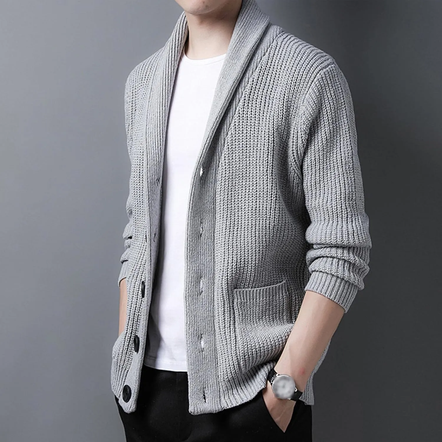 Men Button Down Casual Cardigans Slim Fit Shawl Collar Cardigans Sweater Shawl Collar Knit Cardigan Sweater