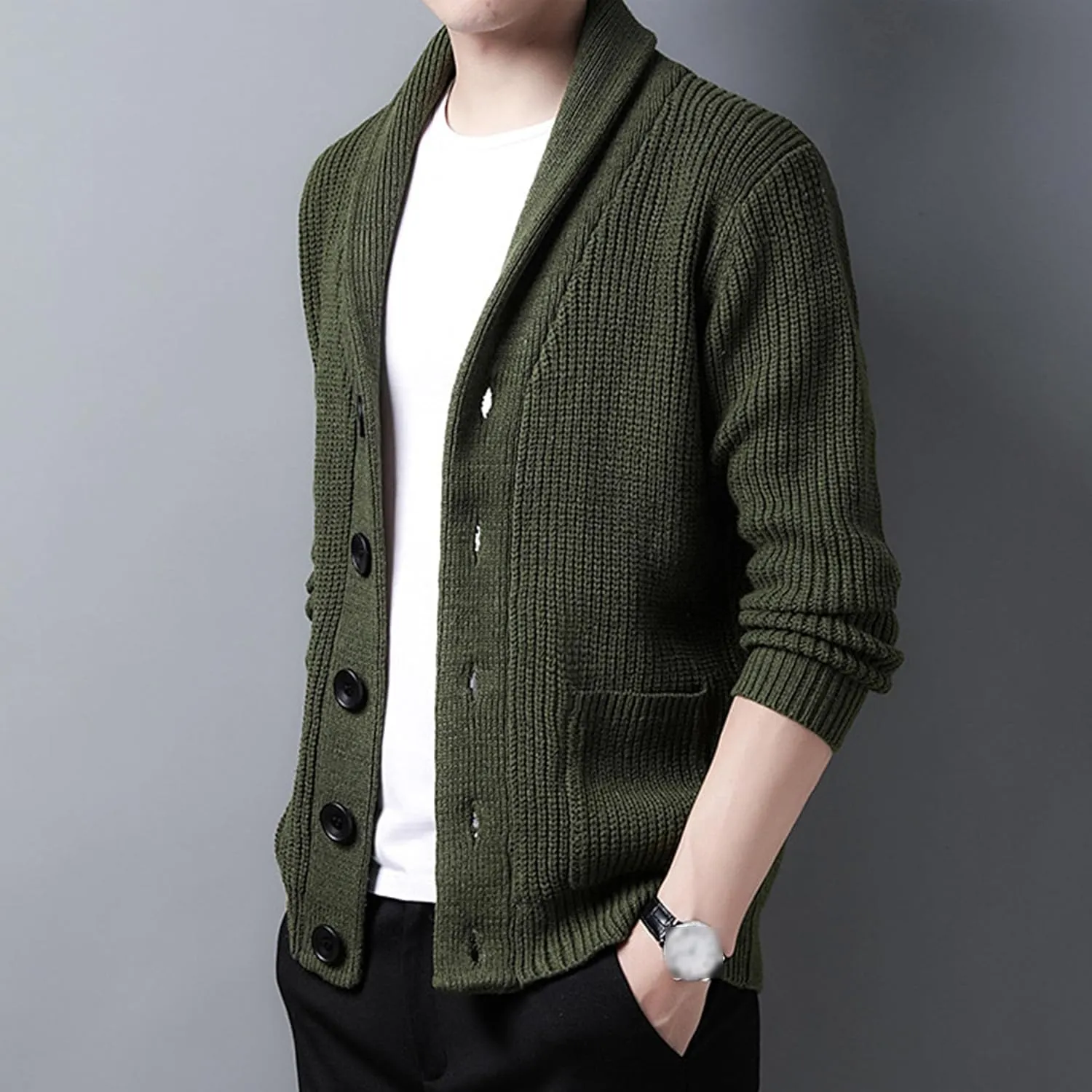 Men Button Down Casual Cardigans Slim Fit Shawl Collar Cardigans Sweater Shawl Collar Knit Cardigan Sweater