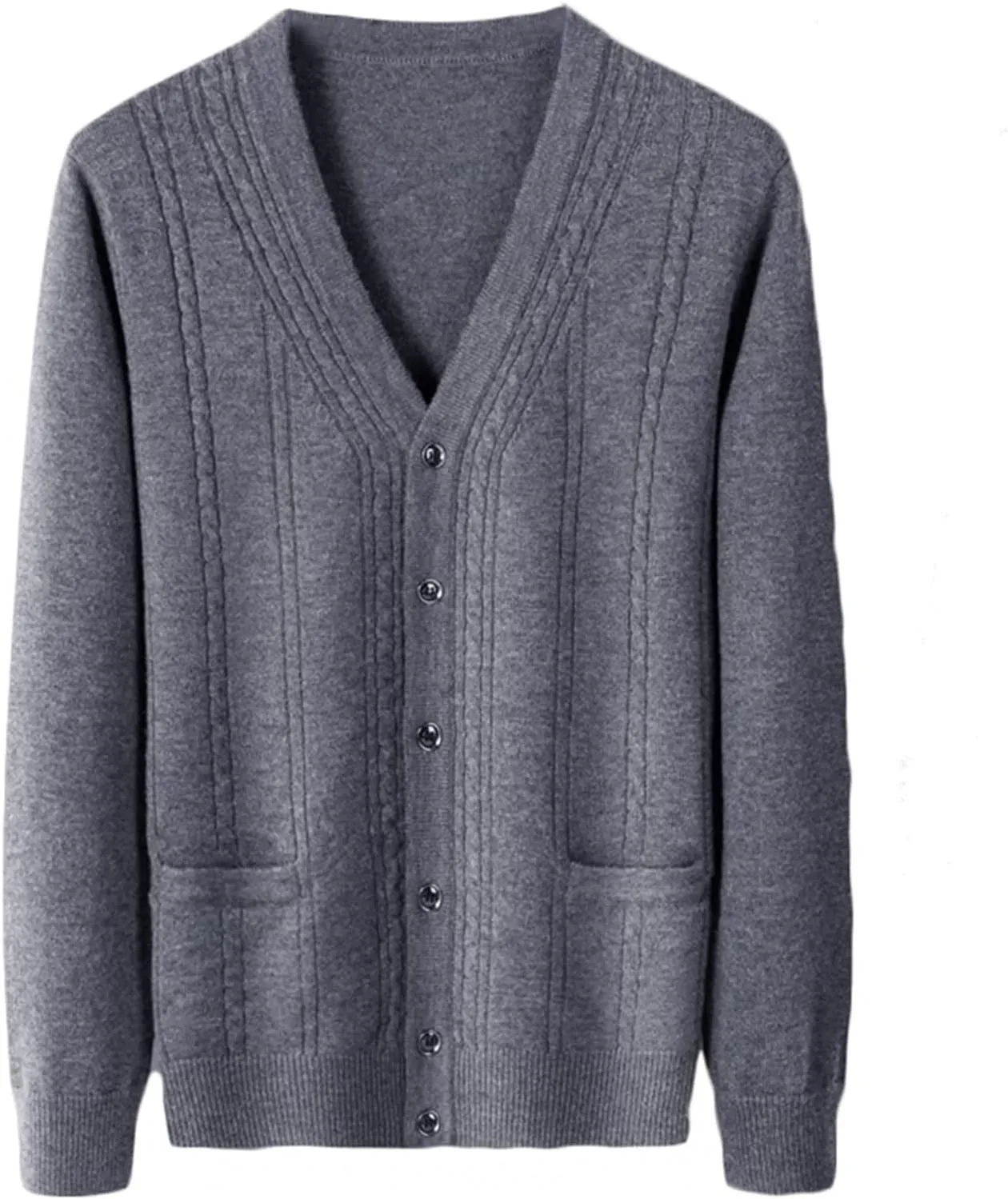 Men's 100% Cashmere Cardigans Button Up Gentleman Cardigans for Men V-Neck Long Sleeve Sweater with Pockets