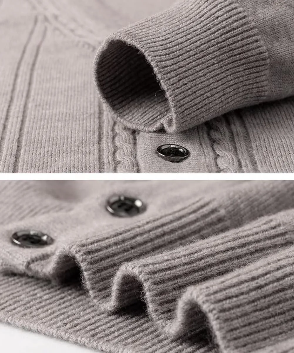 Men's 100% Cashmere Cardigans Button Up Gentleman Cardigans for Men V-Neck Long Sleeve Sweater with Pockets