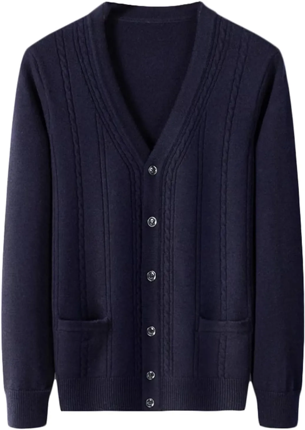 Men's 100% Cashmere Cardigans Button Up Gentleman Cardigans for Men V-Neck Long Sleeve Sweater with Pockets