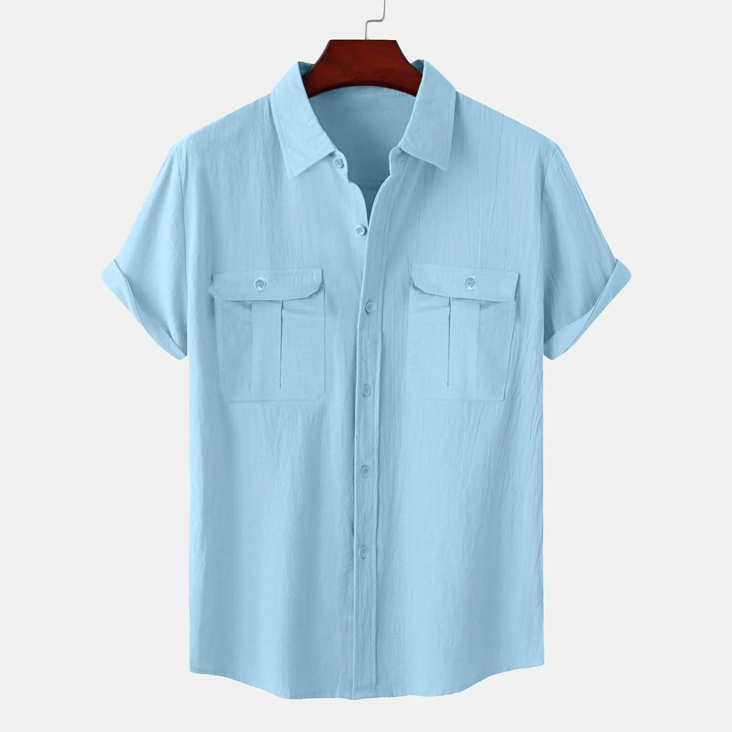 Mens Cotton Linen T-Shirts Shirts Casual Summer Beach Button Down Short Sleeve Shirts Business Work Office Dress Shirts