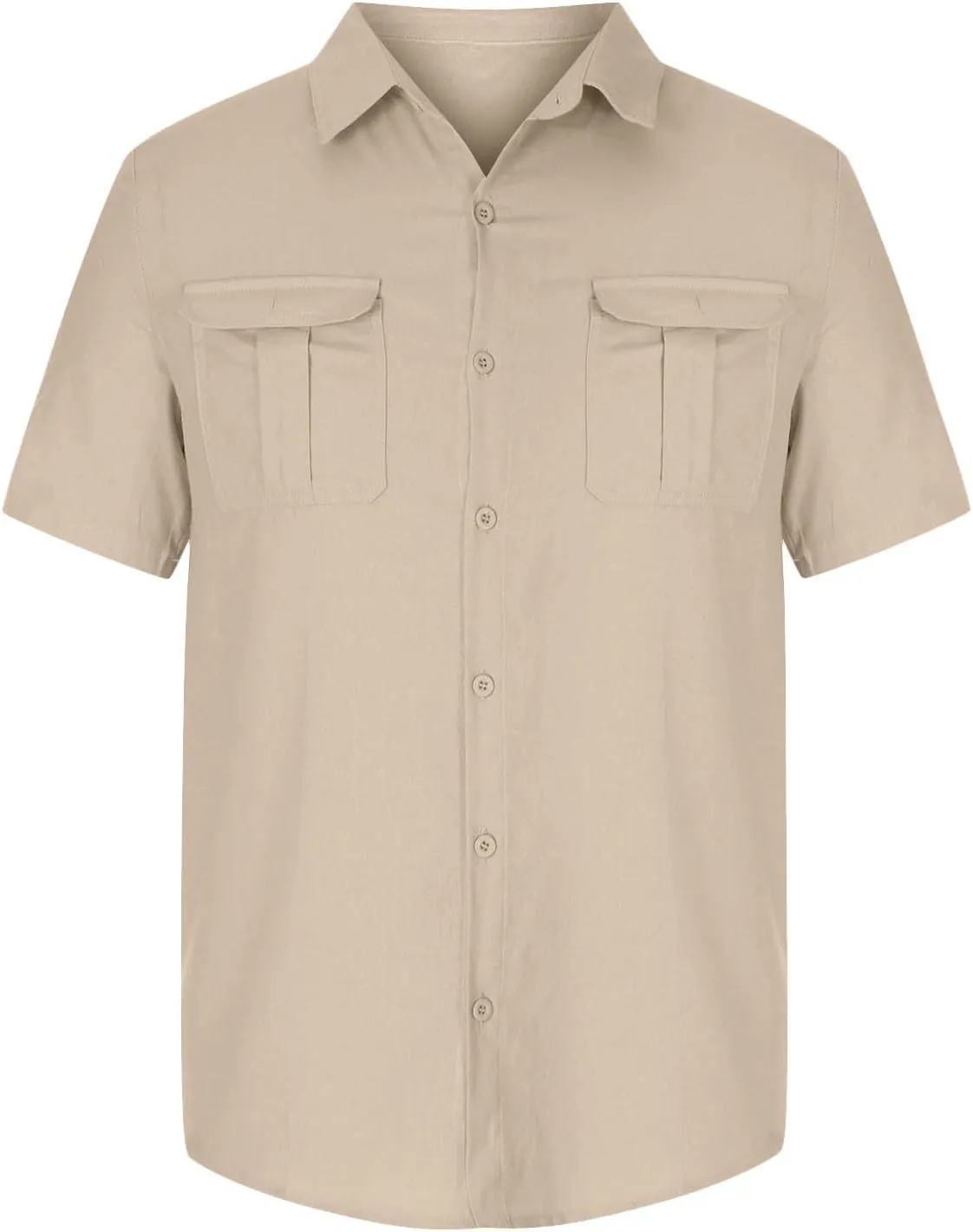 Mens Cotton Linen T-Shirts Shirts Casual Summer Beach Button Down Short Sleeve Shirts Business Work Office Dress Shirts