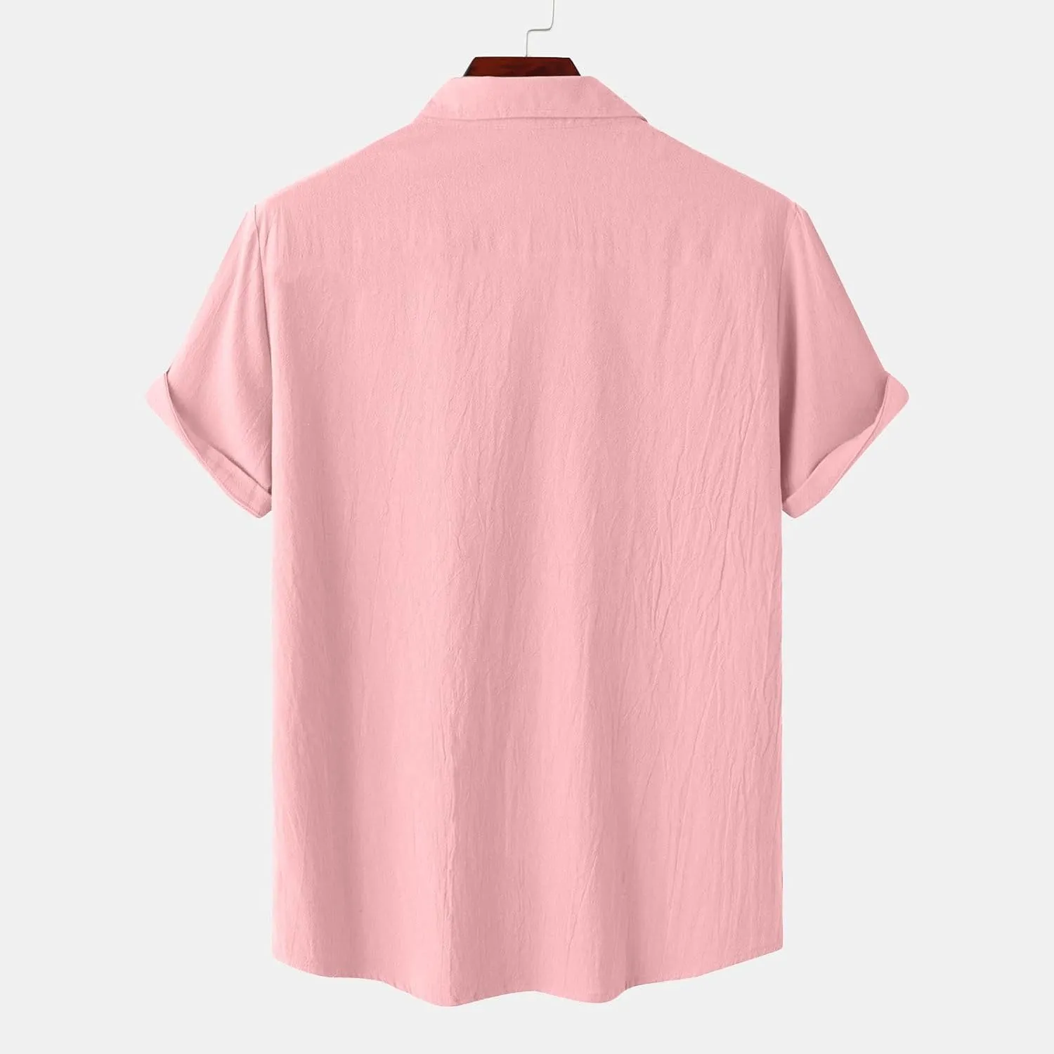 Mens Cotton Linen T-Shirts Shirts Casual Summer Beach Button Down Short Sleeve Shirts Business Work Office Dress Shirts