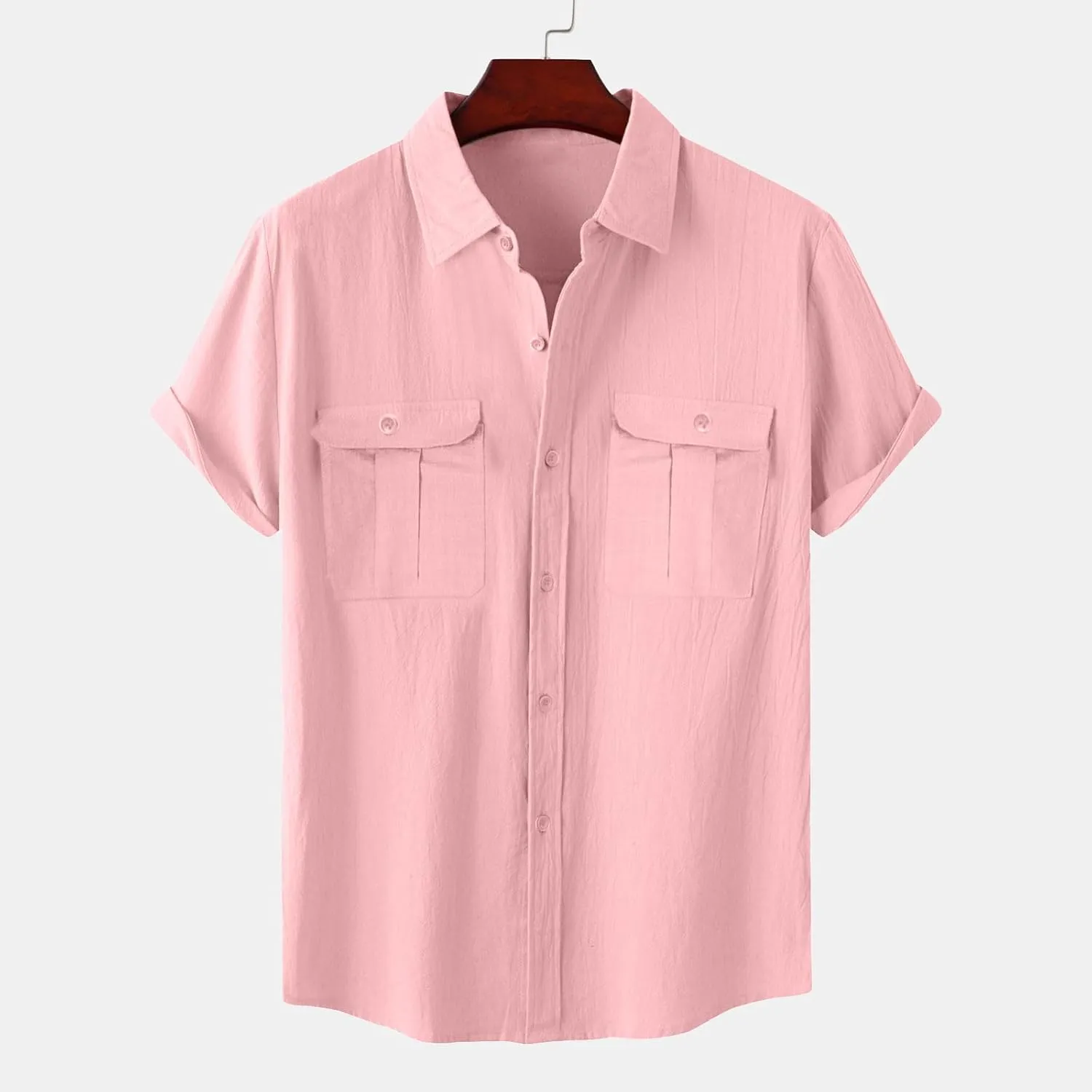 Mens Cotton Linen T-Shirts Shirts Casual Summer Beach Button Down Short Sleeve Shirts Business Work Office Dress Shirts