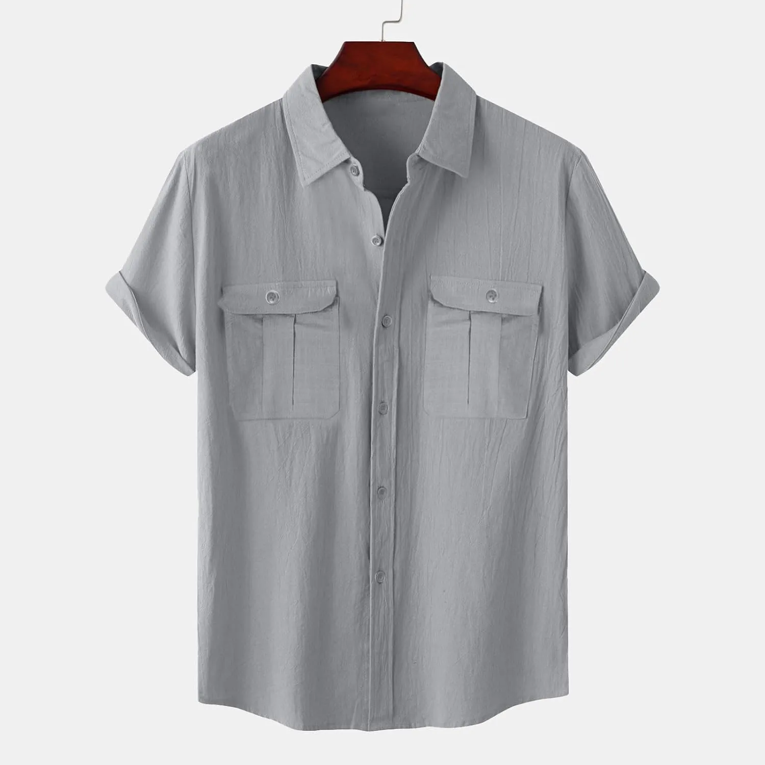 Mens Cotton Linen T-Shirts Shirts Casual Summer Beach Button Down Short Sleeve Shirts Business Work Office Dress Shirts