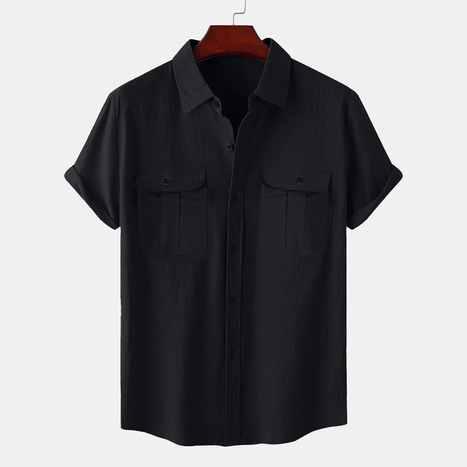 Mens Cotton Linen T-Shirts Shirts Casual Summer Beach Button Down Short Sleeve Shirts Business Work Office Dress Shirts