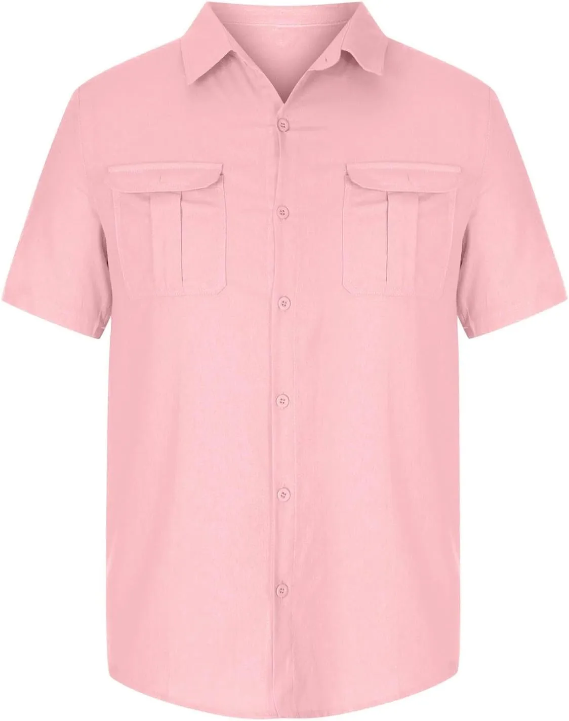Mens Cotton Linen T-Shirts Shirts Casual Summer Beach Button Down Short Sleeve Shirts Business Work Office Dress Shirts