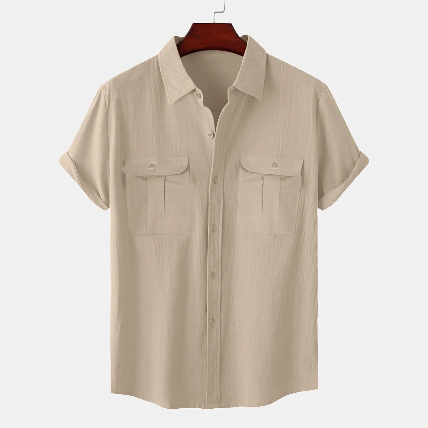 Mens Cotton Linen T-Shirts Shirts Casual Summer Beach Button Down Short Sleeve Shirts Business Work Office Dress Shirts