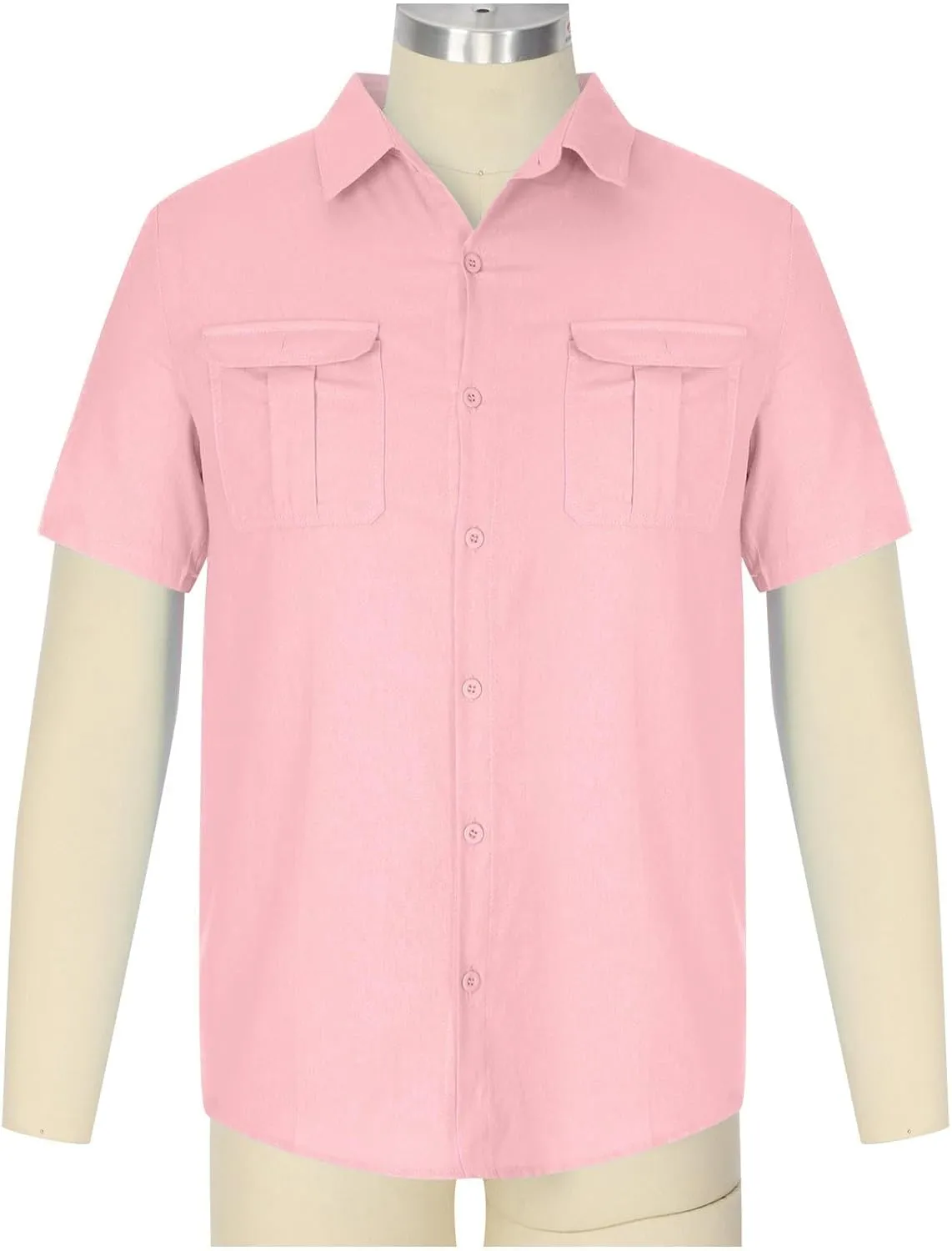 Mens Cotton Linen T-Shirts Shirts Casual Summer Beach Button Down Short Sleeve Shirts Business Work Office Dress Shirts